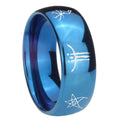 8MM Blackborne Caryll Runes Dome Blue Mens Wedding Bands Engraved