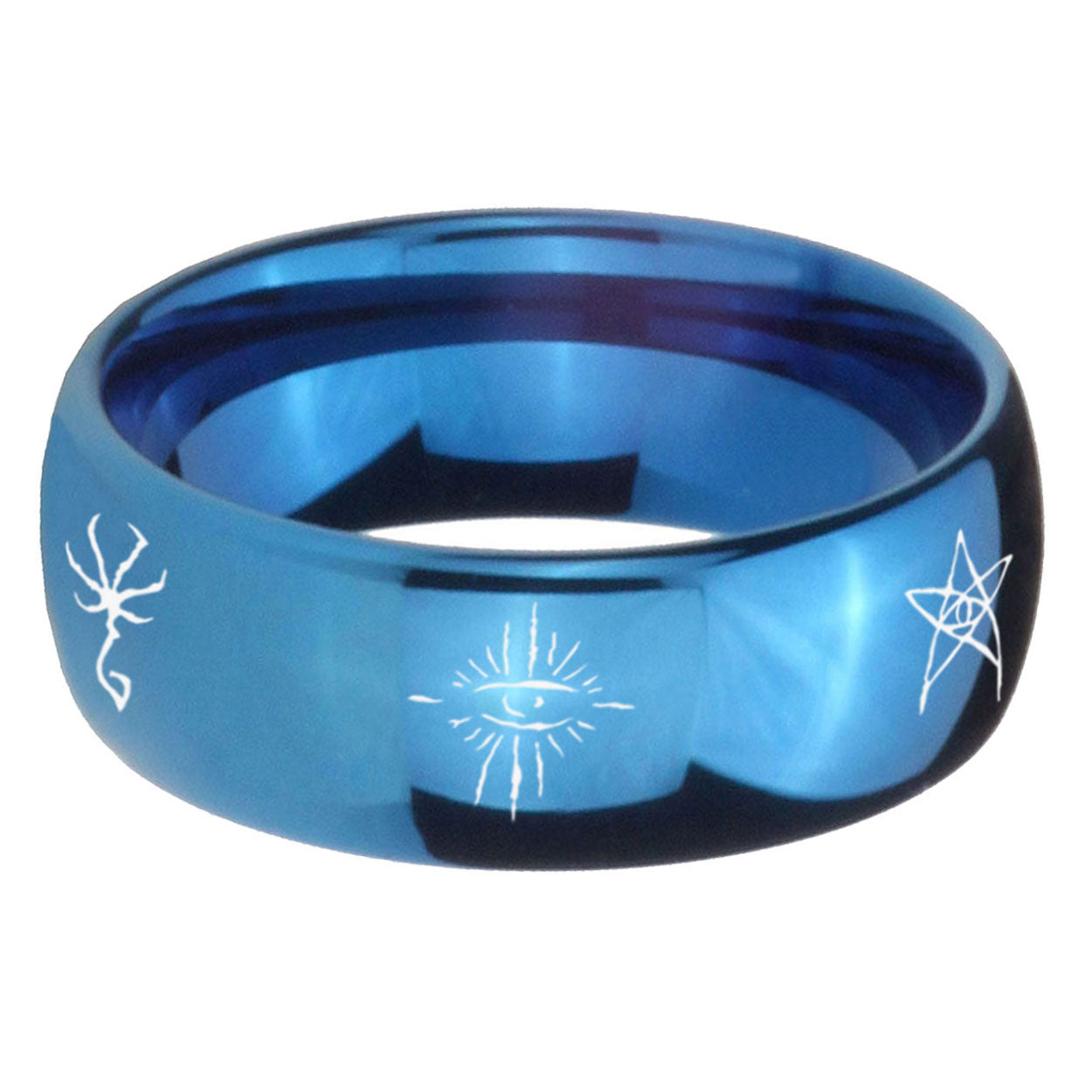 5MMBlackborne Caryll Runes Dome Blue Mens Wedding Bands Engraved