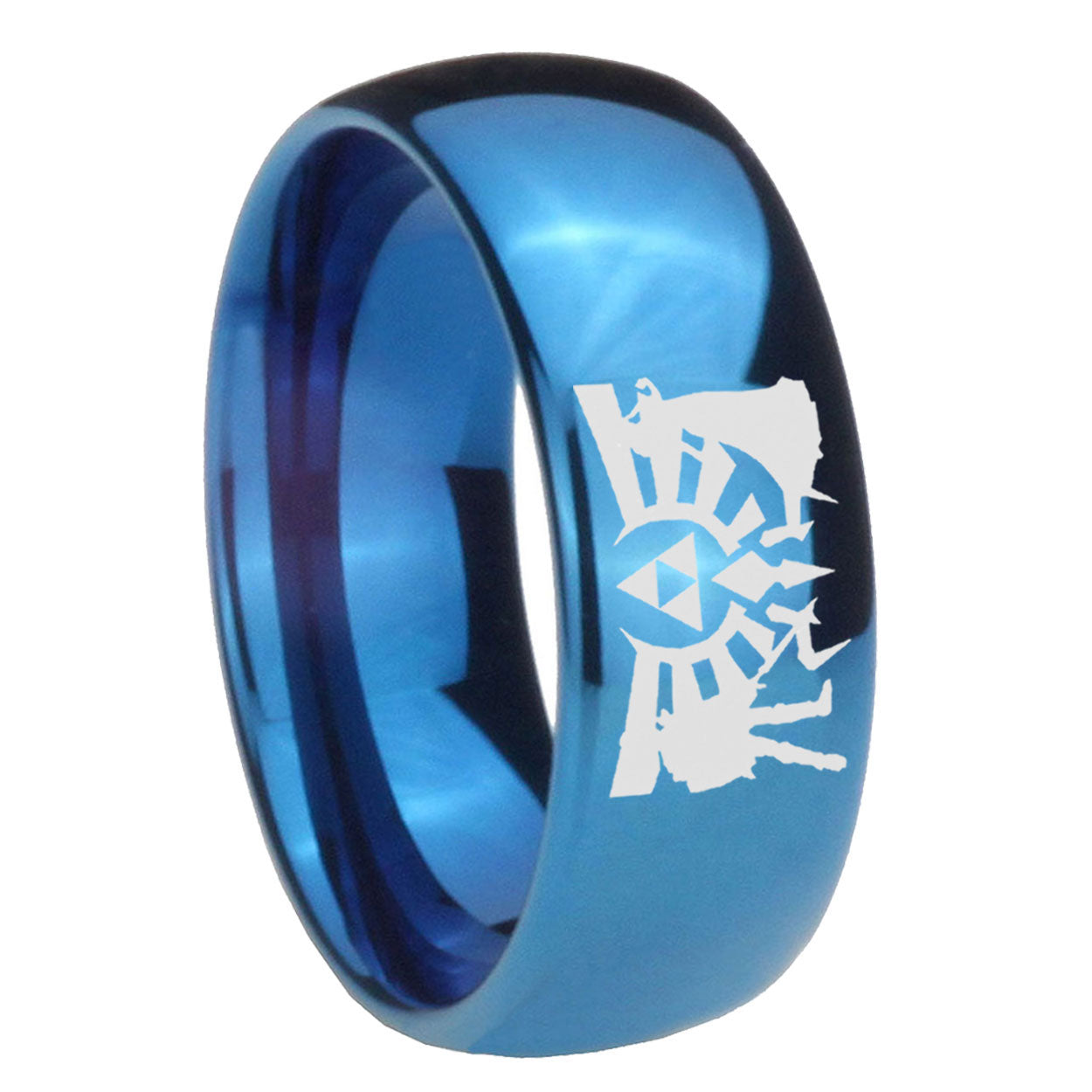 8MM Zelda Link Dome Blue Mens Wedding Bands Engraved