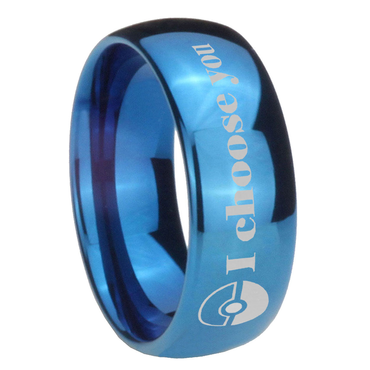 8MM Pokeball Pokemon Dome Blue Mens Wedding Bands Engraved