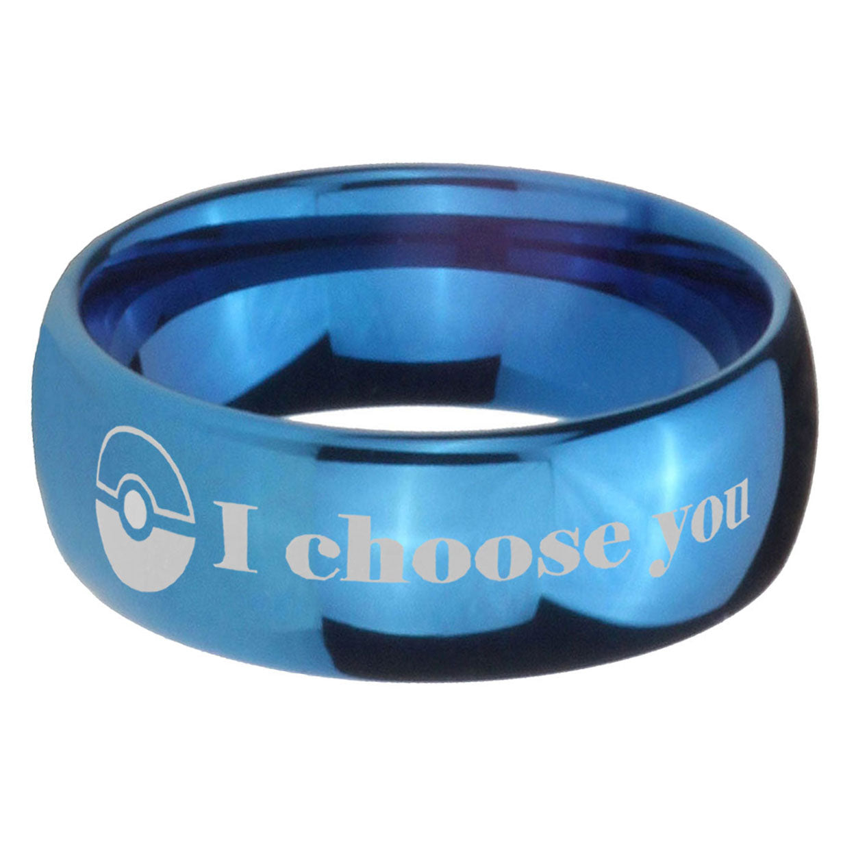 5MMPokeball Pokemon Dome Blue Mens Wedding Bands Engraved