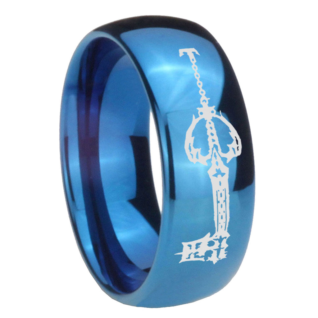 8MM kingdom heart keyblades Dome Blue Mens Wedding Bands Engraved