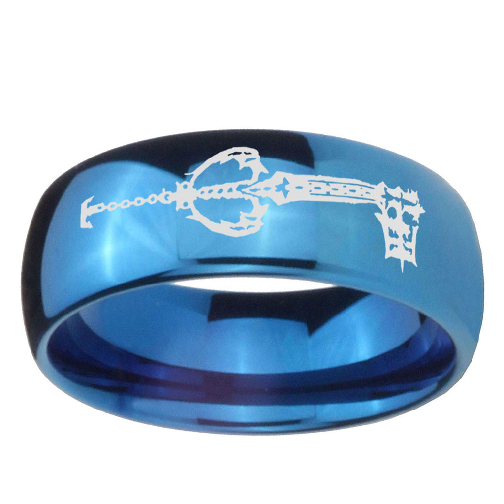 5MMkingdom heart keyblades Dome Blue Mens Wedding Bands Engraved