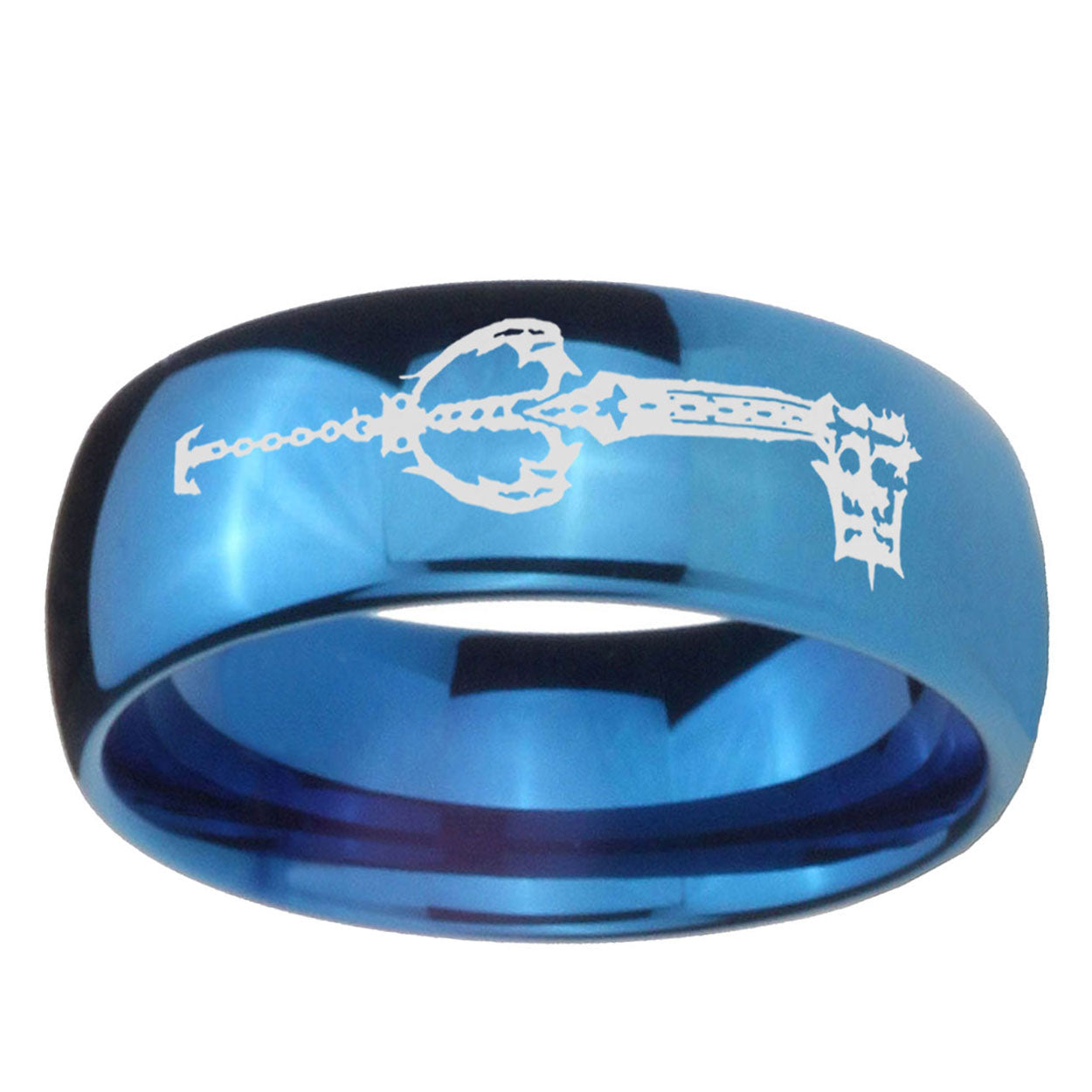 5MMkingdom heart keyblades Dome Blue Mens Wedding Bands Engraved