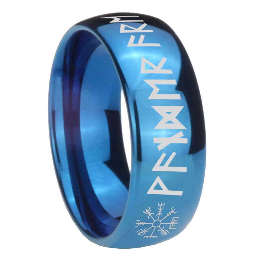 8MM Viking Dome Blue Mens Wedding Bands Engraved
