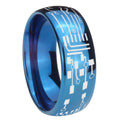 8MM Circuit Board Dome Blue Mens Wedding Bands Engraved