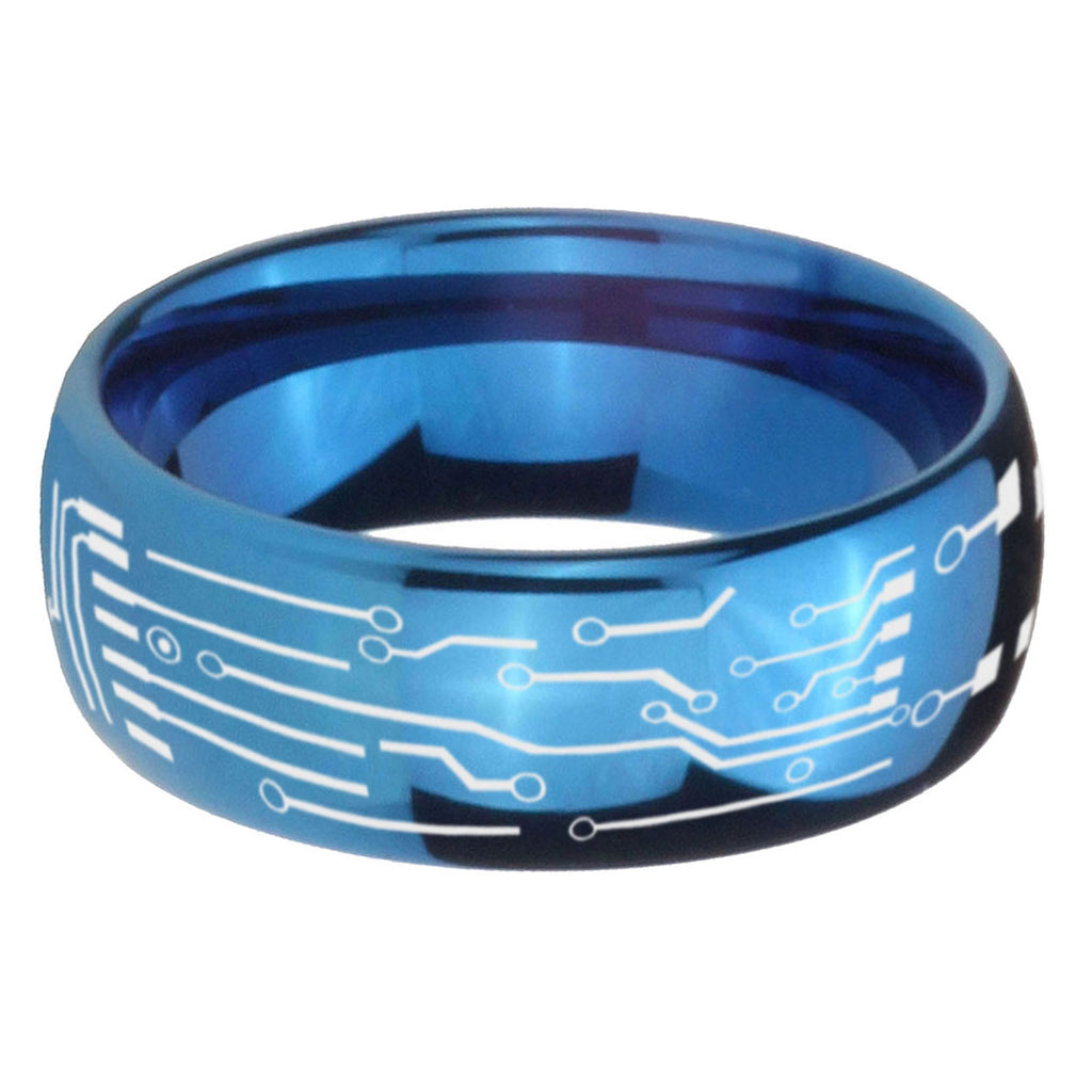 5MMCircuit Board Dome Blue Mens Wedding Bands Engraved