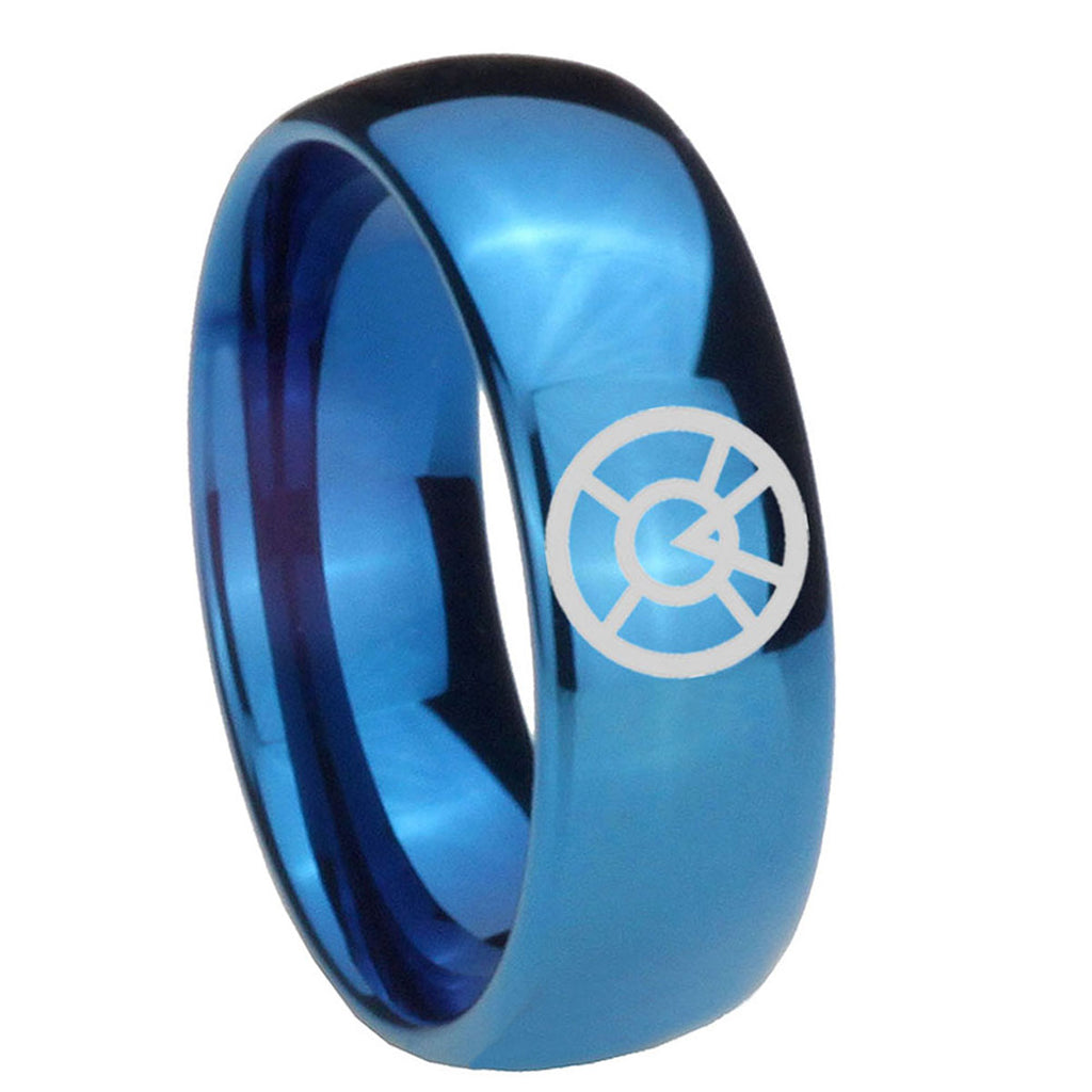 8MM Orange lantern Dome Blue Mens Wedding Bands Engraved
