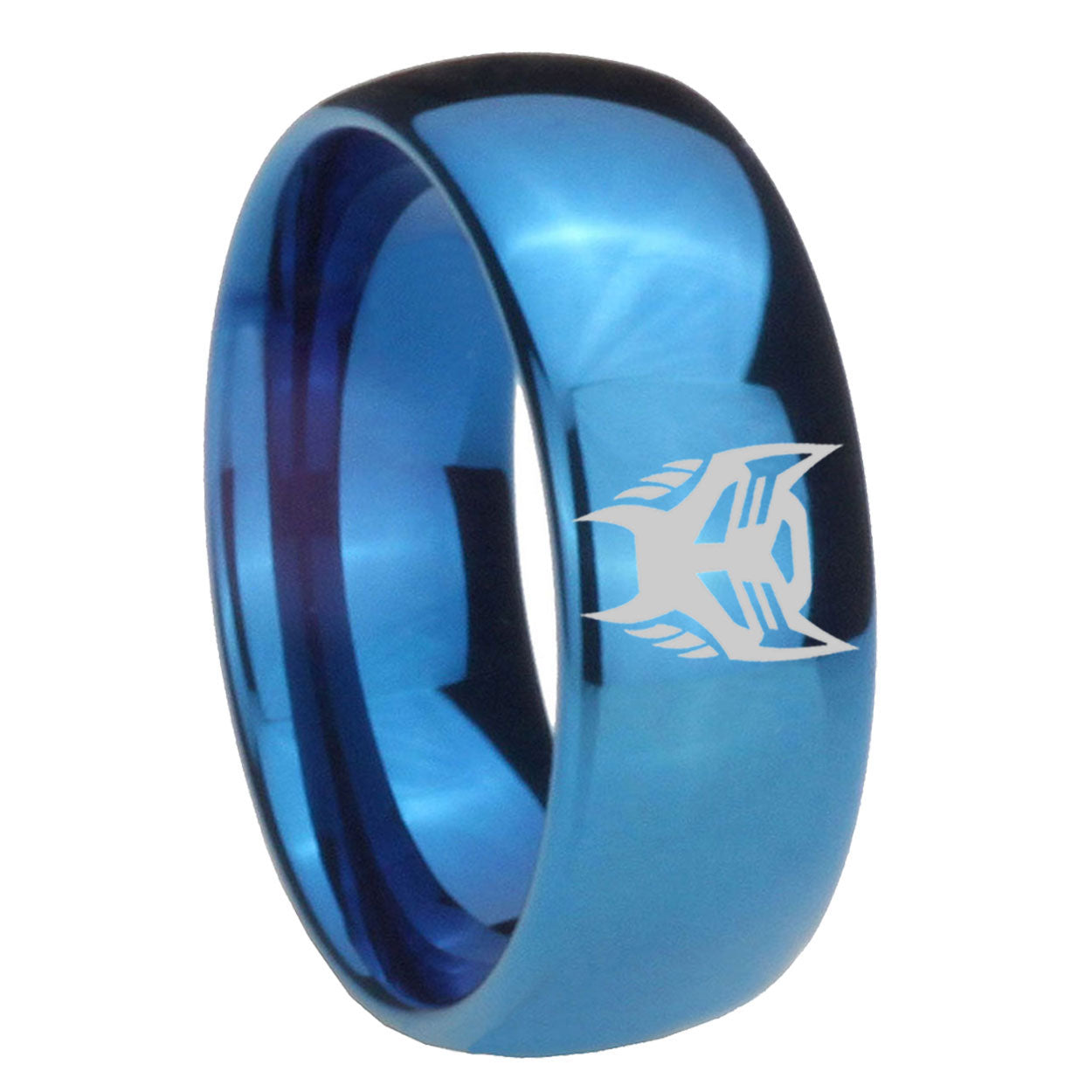 8MM Transformers Insignias Dome Blue Mens Wedding Bands Engraved