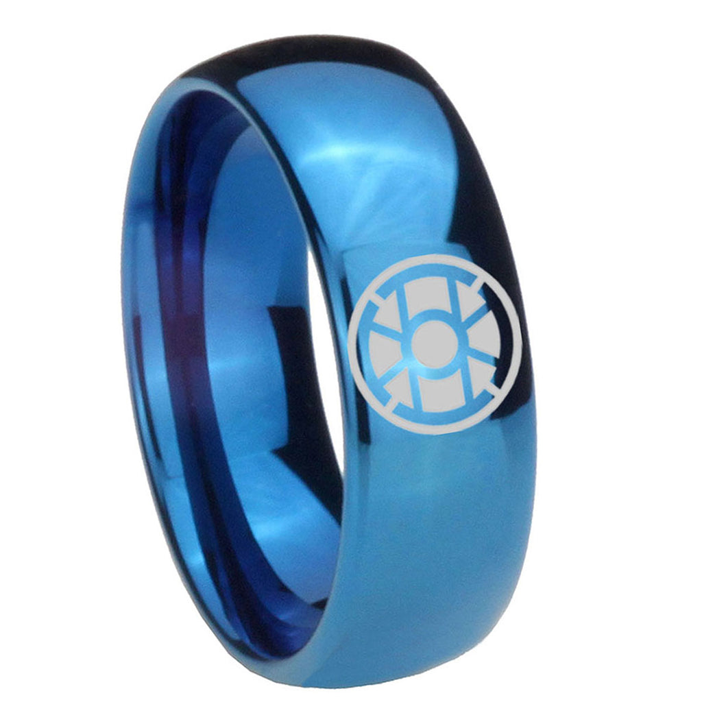 8MM Gold Lantern Dome Blue Mens Wedding Bands Engraved