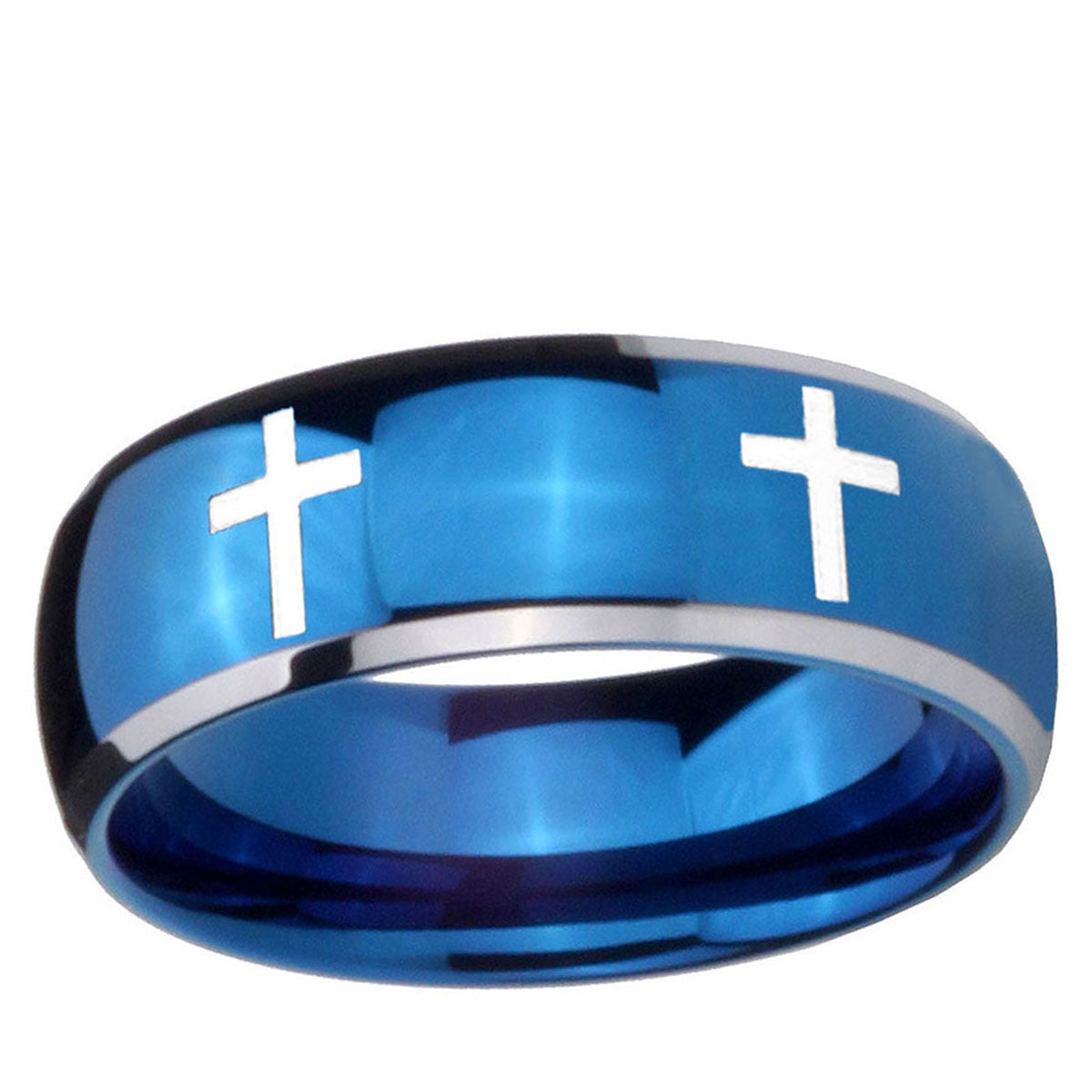 5mm Crosses Dome Blue 2 Tone Tungsten Men's Engagement Band