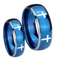 Crosses Dome Blue 2 Tone Tungsten Mens Set Ring