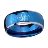 8mm-Fleur-De-Lis-Dome-Blue-2-Tone-Tungsten-Carbide-Mens-Wedding-Band