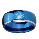 5, 8mm Fleur-De-Lis Dome Blue 2 Tone Tungsten Ring