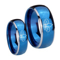 Fleur De Lis Dome Blue 2 Tone Tungsten Bridal Set Ring