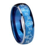 Bride and Groom Irish Claddagh Dome Blue 2 Tone Tungsten Men's Band Ring Set