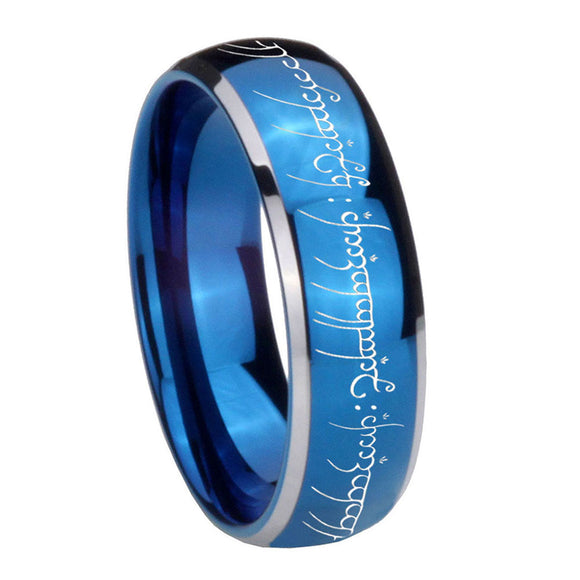 8mm Lord Of The Rings Dome Two Tone Blue Tungsten Carbide Wedding Ring