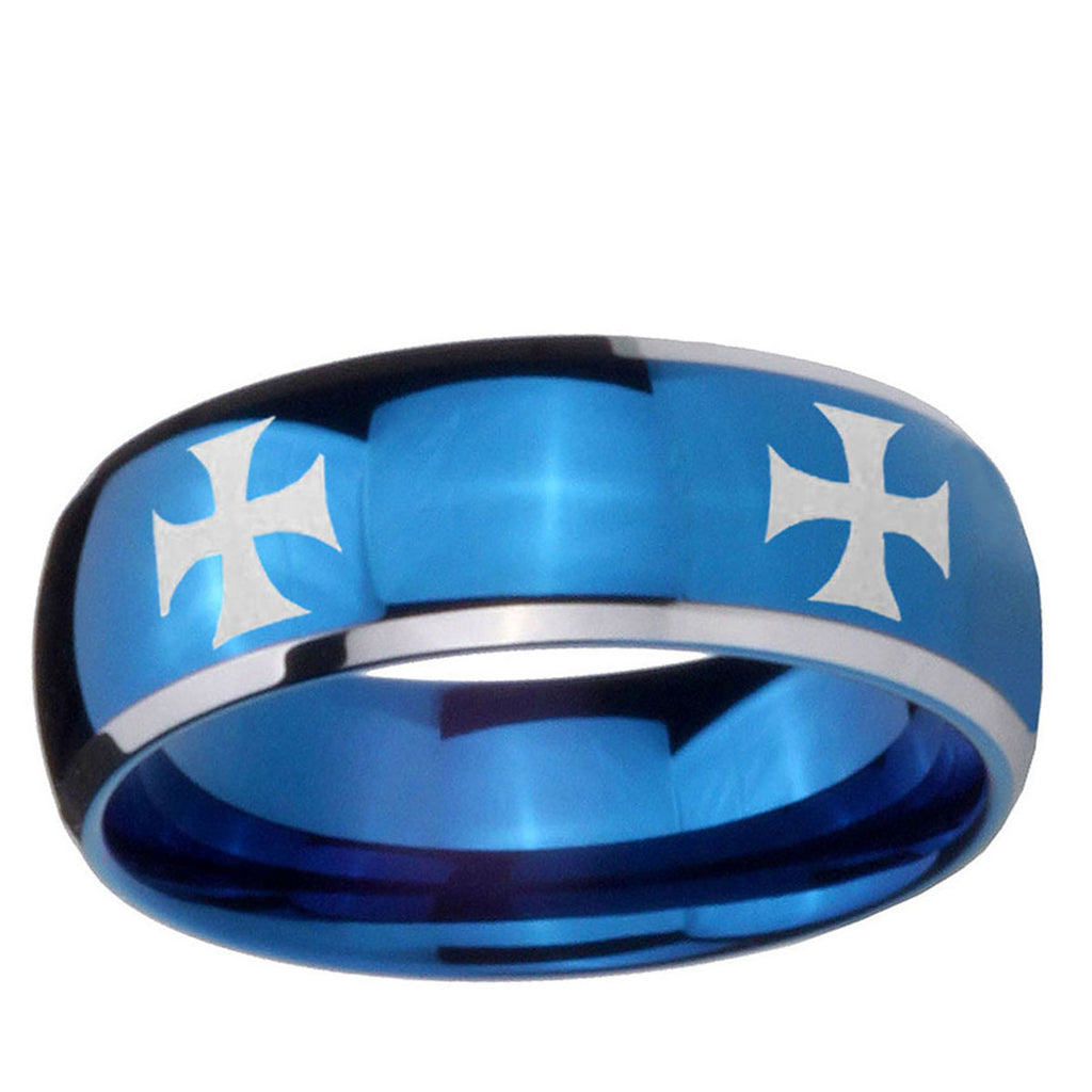 5mm 4 Maltese Cross Dome Blue 2 Tone Tungsten Promise Ring