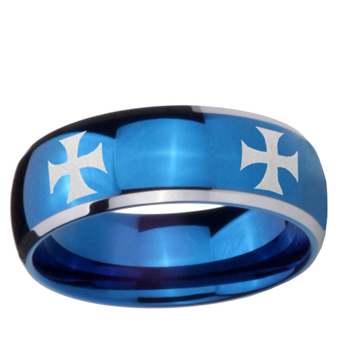 5mm 4 Maltese Cross Dome Blue 2 Tone Tungsten Promise Ring