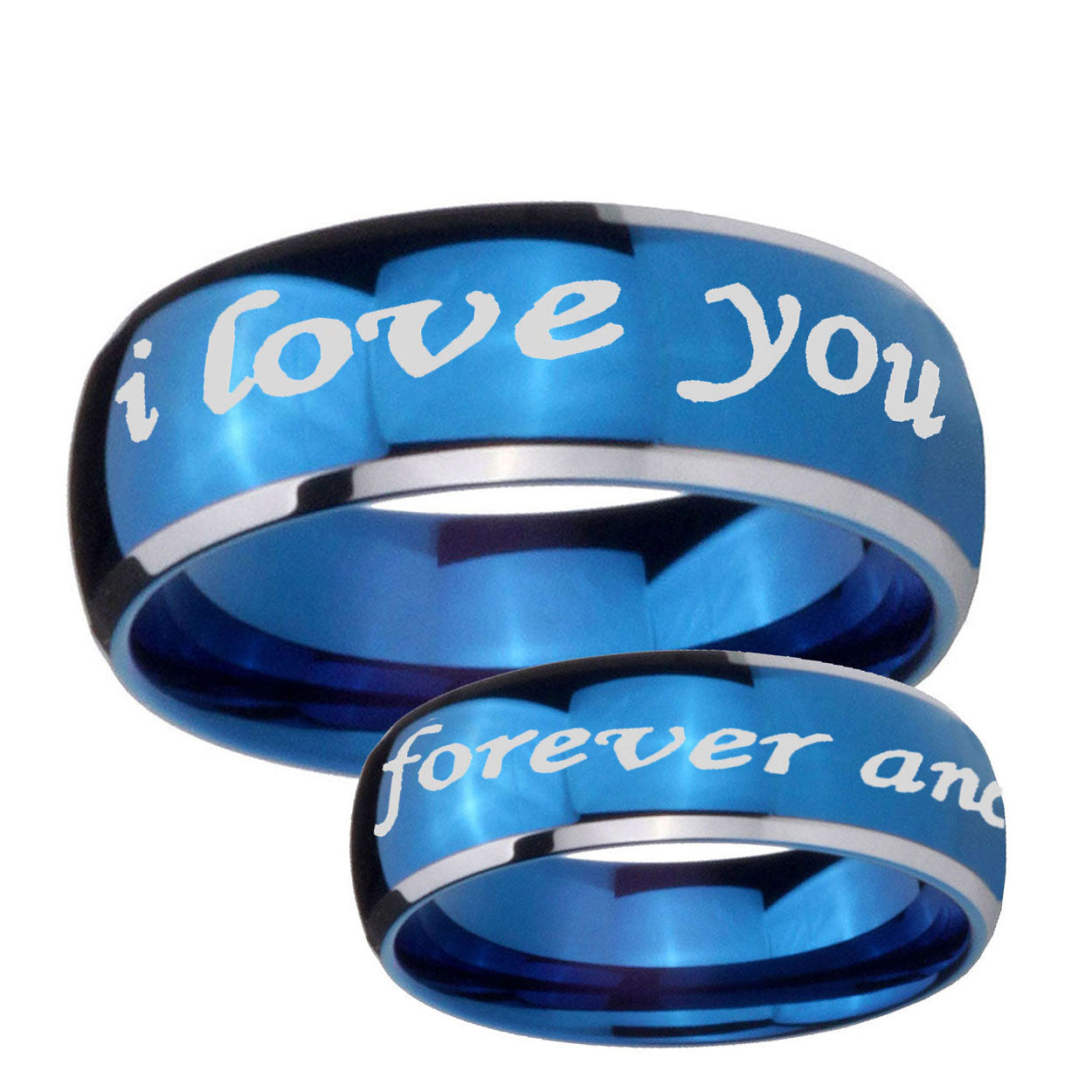 5mm I Love You Forever ever Dome Blue 2 Tone Tungsten Ring