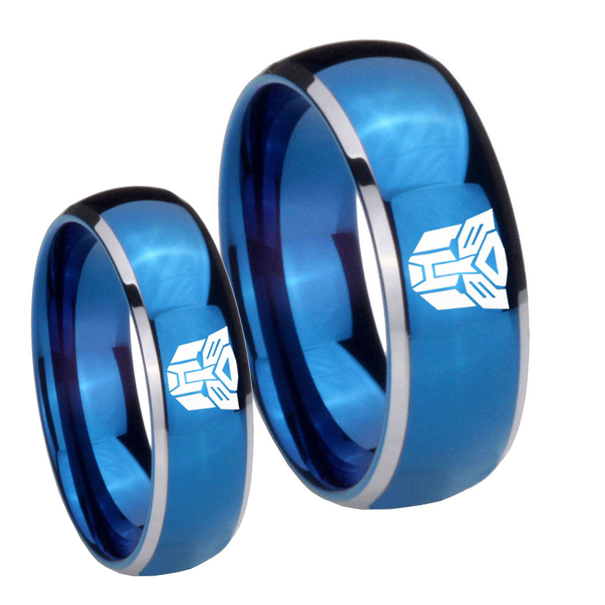 Transformers Autobot Dome Blue 2 Tone Tungsten Couple Rings