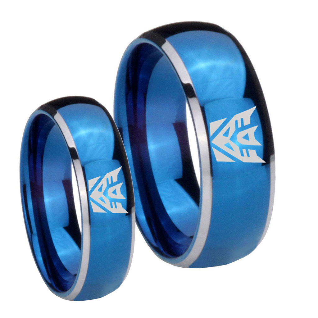 Decepticon Transformers Dome Blue 2 Tone Tungsten His Hers Ring Set