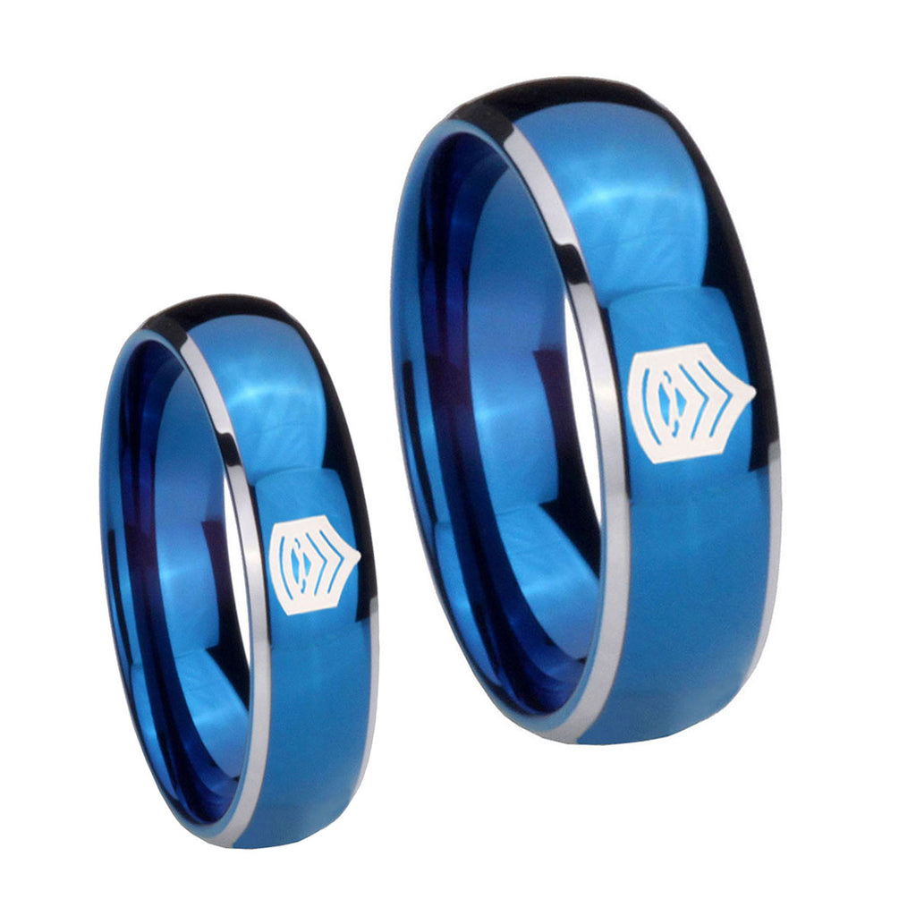 Army Sergeant Major Dome Blue 2 Tone Tungsten His Hers Set Rings
