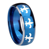 8mm-Multiple-Fleur-De-Lis-Dome-Blue-2-Tone-Tungsten-Carbide-Custom-Mens-Ring
