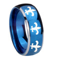 8mm Multiple Fleur-De-Lis Dome Blue 2 Tone Tungsten Ring