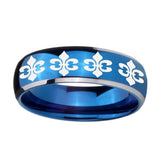 8mm-Multiple-Fleur-De-Lis-Dome-Blue-2-Tone-Tungsten-Mens-Engagement-Band