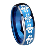 8mm Multiple Fleur Delis Dome Blue 2 Tone Tungsten Mens Engagement Band