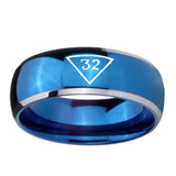 8mm-Masonic-32-Triangle-Freemason-Dome-Blue-2-Tone-Tungsten-Carbide-Men's-Engagement-Band