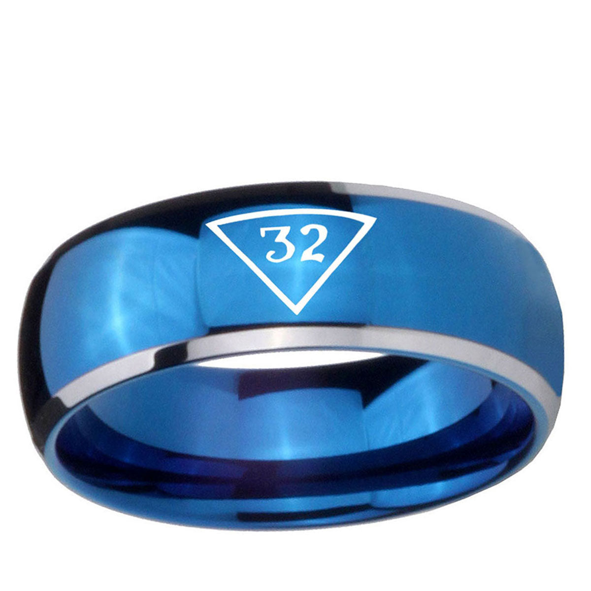 5mm Masonic 32 Triangle Freemason Dome Blue 2 Tone Tungsten Ring