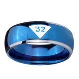 8mm-Masonic-32-Triangle-Design-Freemason-Dome-Blue-2-Tone-Tungsten-Carbide-Men's-Engagement-Band