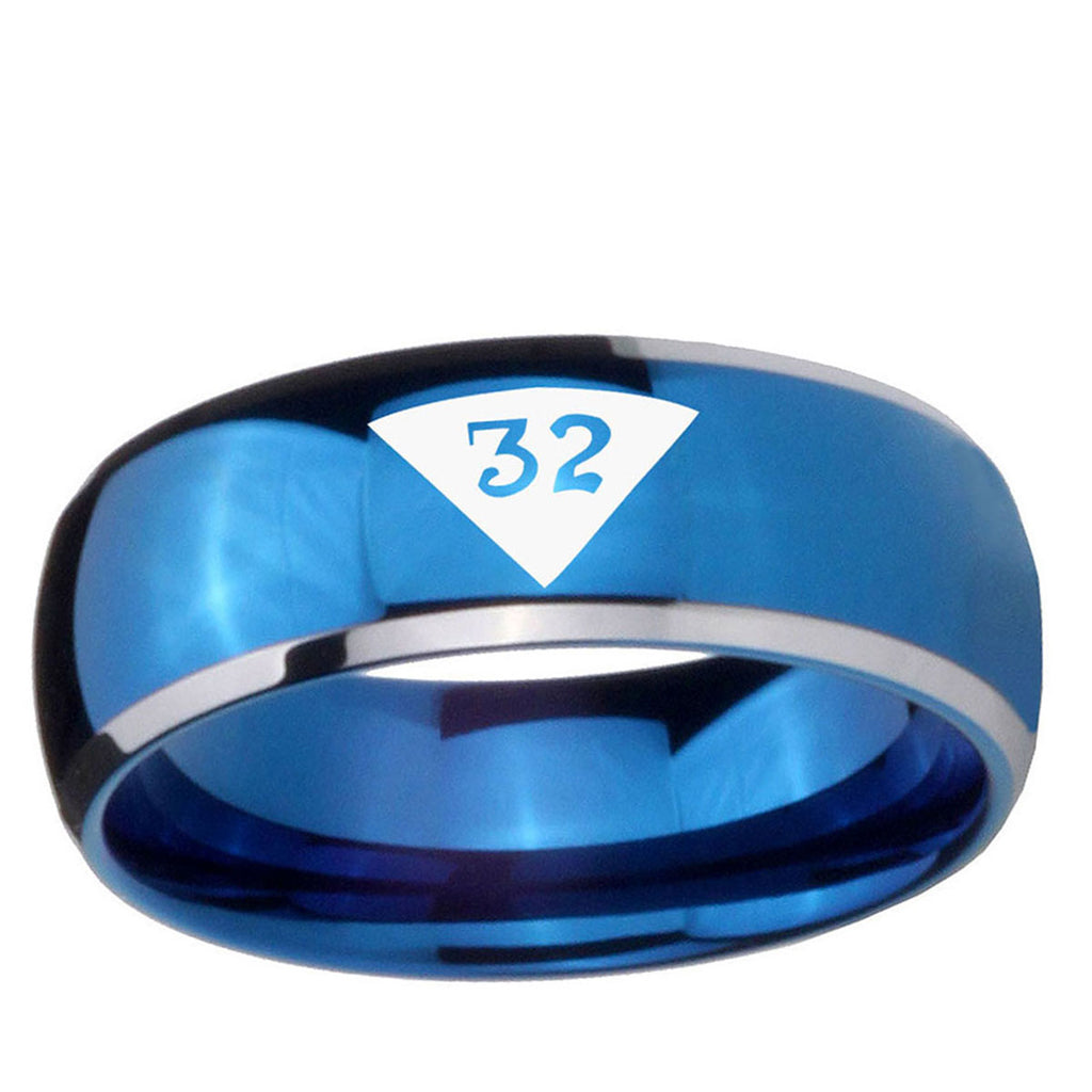 5mm Masonic 32 Triangle Design Freemason Dome Blue 2 Tone Tungsten Ring