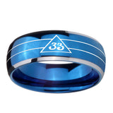 8mm-Masonic-32-Duo-Line-Freemason-Dome-Blue-2-Tone-Tungsten-Carbide-Men's-Engagement-Band