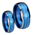 Masonic 32 Duo Line Freemason Dome Blue 2 Tone Tungsten Bridal Ring Set