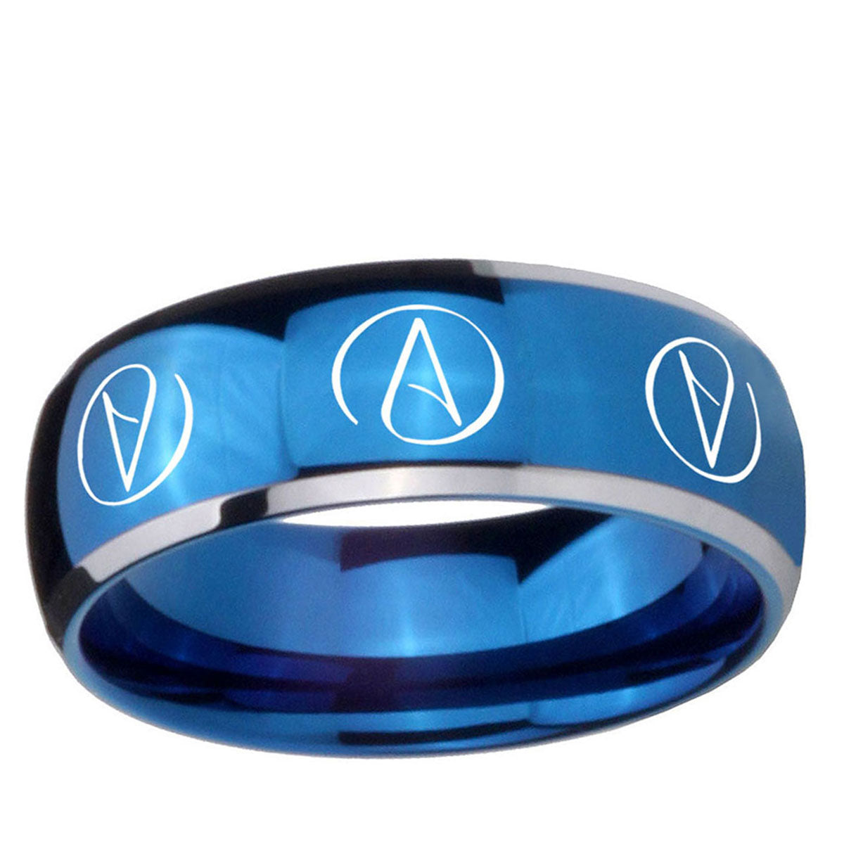 5mm Atheist Design Dome Blue 2 Tone Tungsten Mens Ring