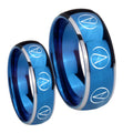 Atheist Design Dome Blue 2 Tone Tungsten Couple Wedding Rings