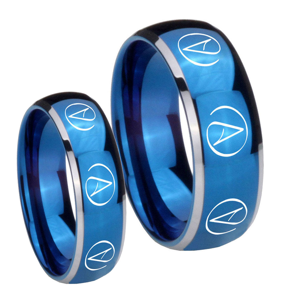Atheist Design Dome Blue 2 Tone Tungsten Couple Wedding Rings