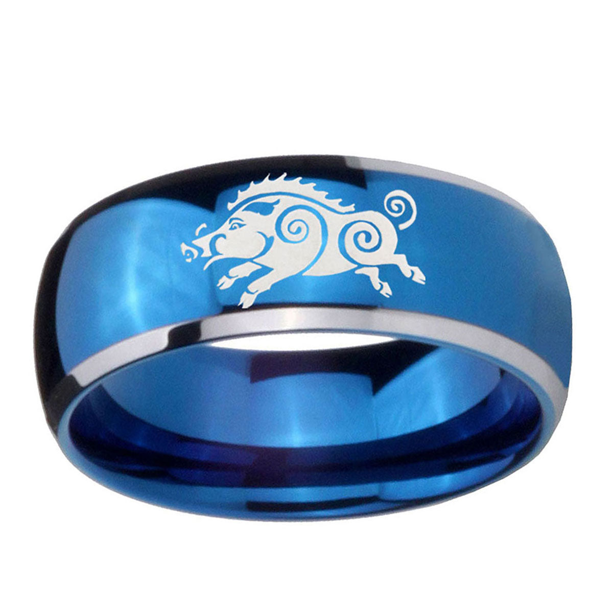 5mm Wild Boar Dome Blue 2 Tone Tungsten Mens Wedding Band