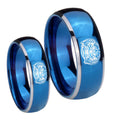 Masonic 32 Degree Freemason Dome Blue 2 Tone Tungsten Bridal Set Ring