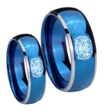 Bride and Groom Masonic 32 Degree Freemason Dome Blue 2 Tone Tungsten Carbide Promise Ring Set
