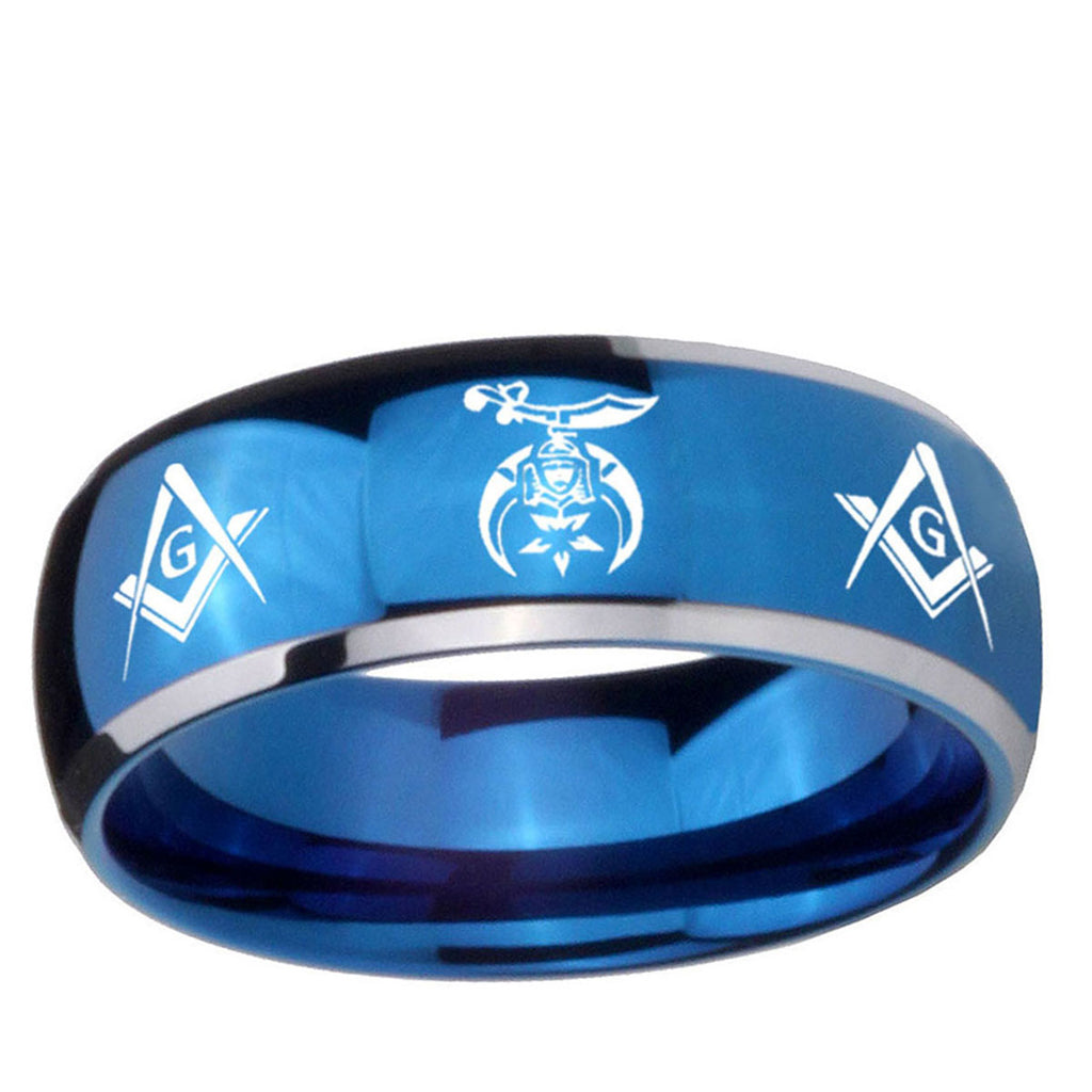 5mm Masonic Shriners Dome Blue 2 Tone Tungsten Ring Engraved