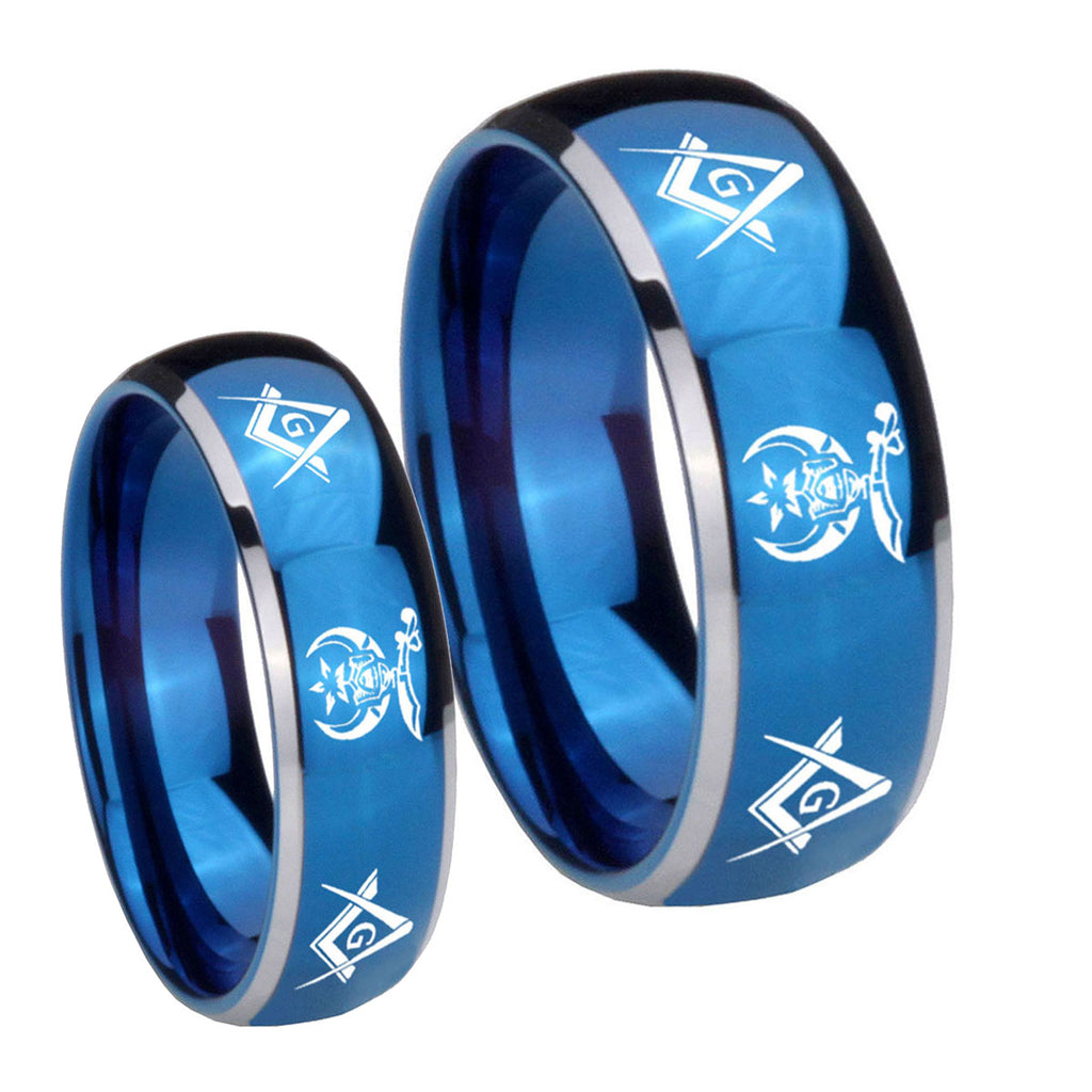 Masonic Shriners Dome Blue 2 Tone Tungsten Couple Rings