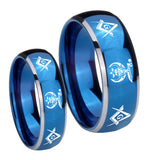 His Hers Masonic Shriners Dome Blue 2 Tone Tungsten Wedding Engraving Ring Set