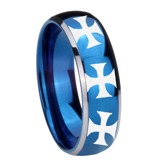 8mm-Multiple-Maltese-Cross-Dome-Blue-2-Tone-Tungsten-Carbide-Mens-Wedding-Ring