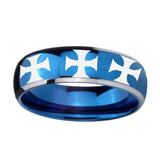8mm-Multiple-Maltese-Cross-Dome-Blue-2-Tone-Tungsten-Carbide-Mens-Wedding-Ring