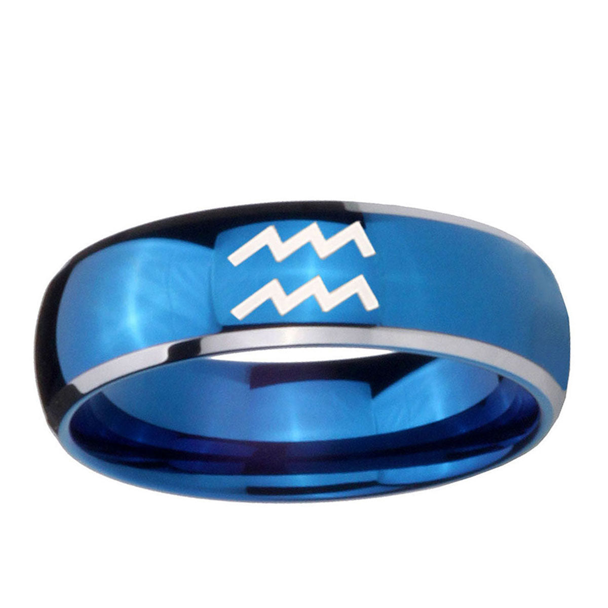 5mm Aquarius Horoscope Dome Blue 2 Tone Tungsten Men Bands