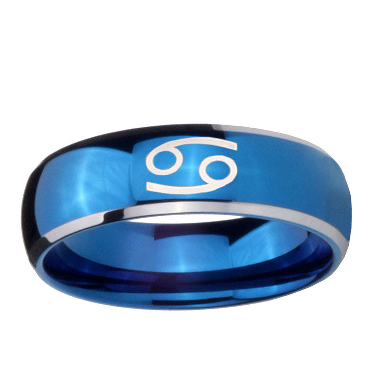5mm Cancer Horoscope Dome Blue 2 Tone Tungsten Mens Ring